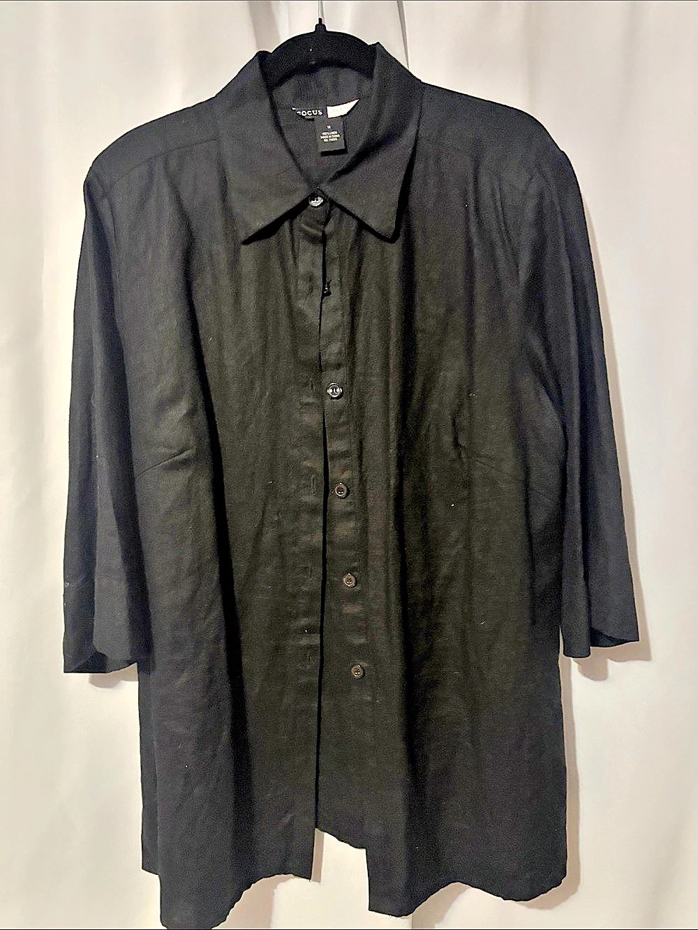 Focus Lifestyle Linen Button Down Shirt in Black Size 1X Like New